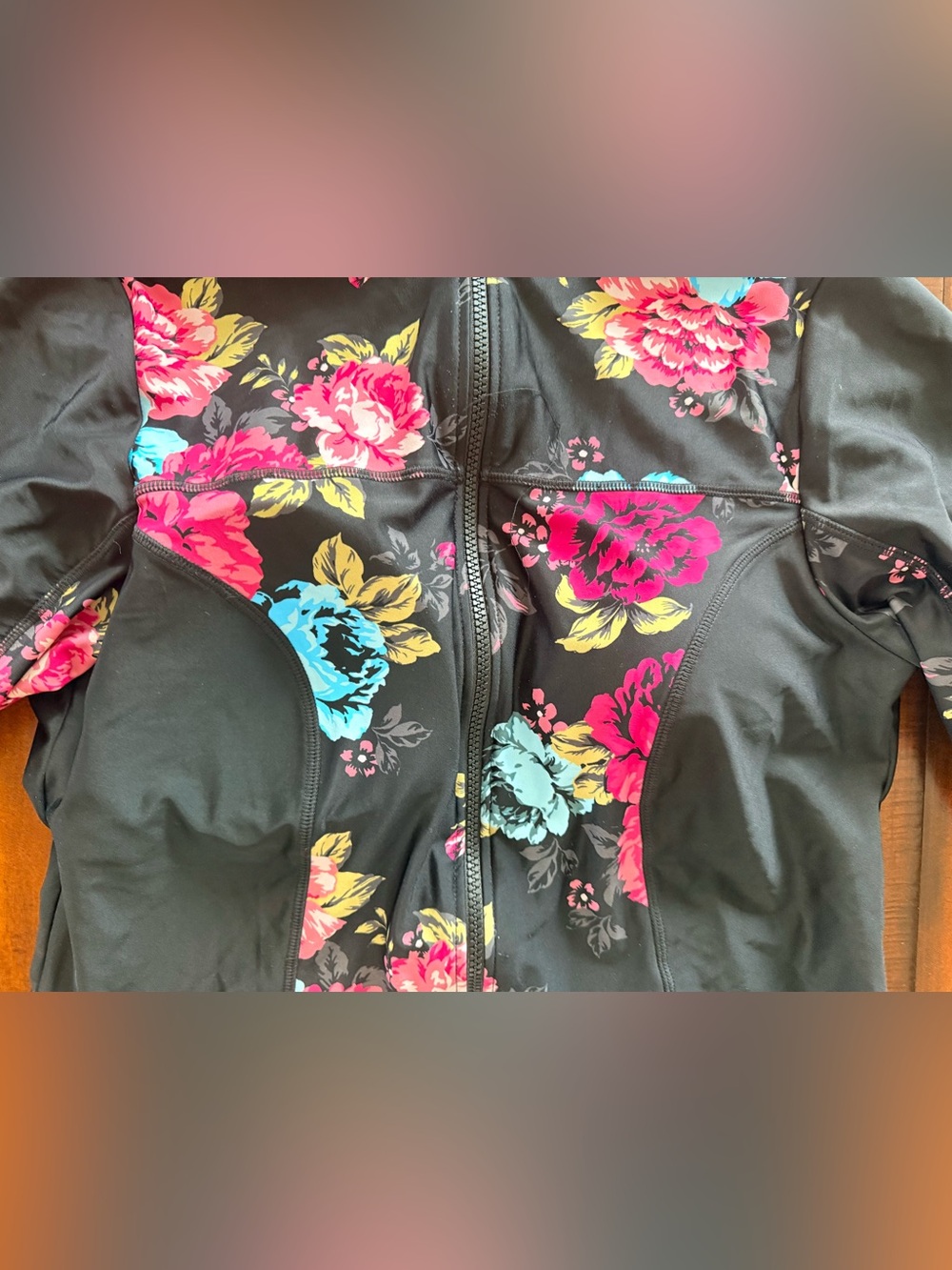 torrid Black Floral Long Sleeve One-Piece Swimsuit with Sleeves - Picture 2 of 4